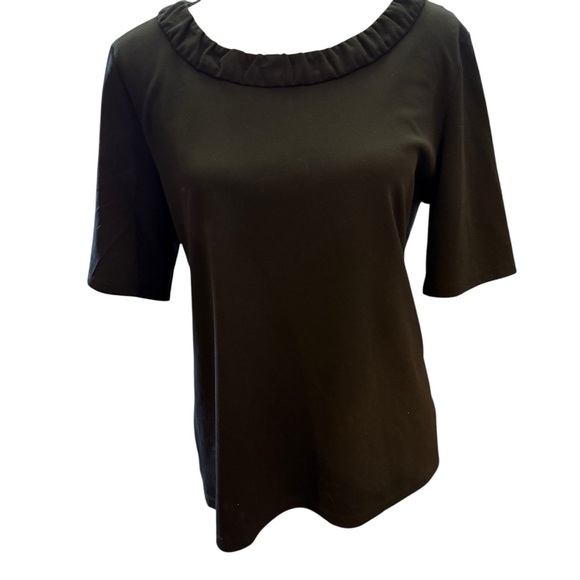 Talbots smocked scoop ruffled neck 3/4 sleeve black women’s black blouse large - Picture 1 of 10
